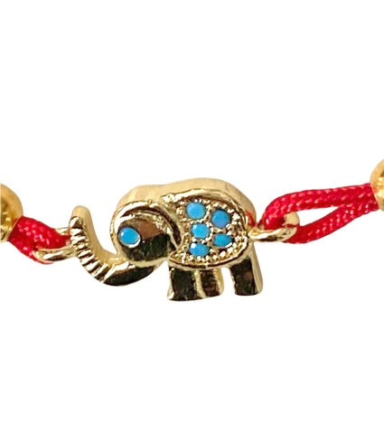 Turquoise and Gold Elephant Red String Bracelet