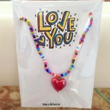 Love You Beaded Glass Heart Necklace - Bettina H. Designs