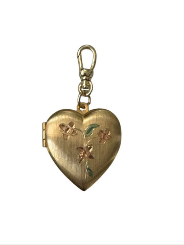 Vintage Etched Heart Locket Charm Pendant