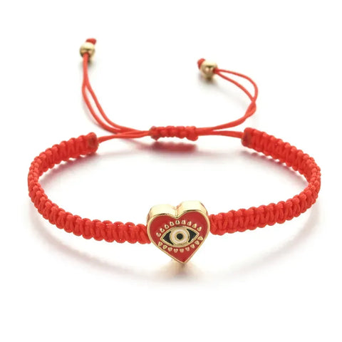 Red Adjustable Evil Eye Heart Bracelet - Bettina H. Designs