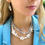 BAE Pearl or Blue and White Enamel Paperclip Necklace