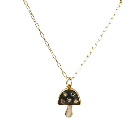 Amanita Black Enamel Mini Mushroom Necklace - Bettina H. Designs