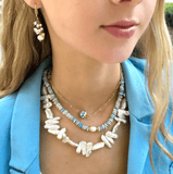 BAE Pearl or Blue and White Enamel Paperclip Necklace - Bettina H. Designs