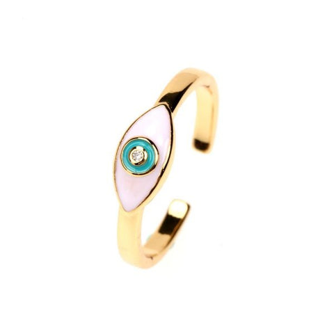 Chance White Enamel Evil Eye Ring - Bettina H. Designs