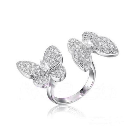 Double Butterfly Between the Fingers Rings in Gold or Silver - Bettina H. Designs