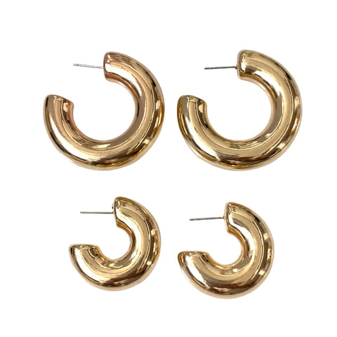 Gold Funky Chunky Hollow Hoop Earrings - Bettina H. Designs