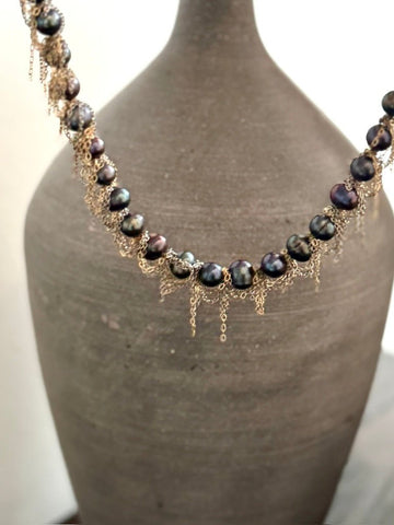 Lenu Black Pearl Chain Necklace - Bettina H. Designs