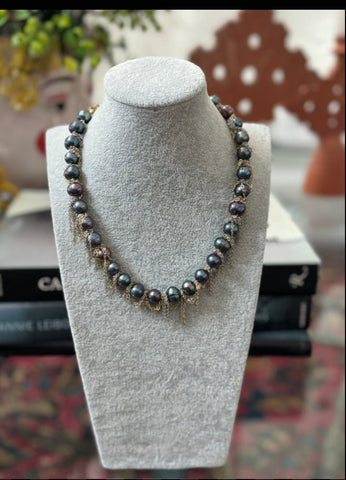 Lenu Black Pearl Chain Necklace - Bettina H. Designs