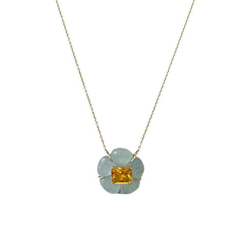 LONDYN AQUA QUARTZ AND CITRINE FLOWER NECKLACE - Bettina H. Designs