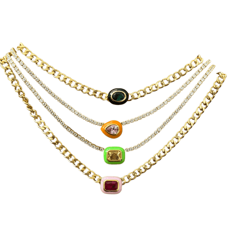 Mix and Match Tennis Necklace/Gold Chain with Gems - Bettina H. Designs