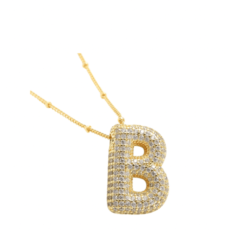 Pave Balloon Letter Necklace - Bettina H. Designs