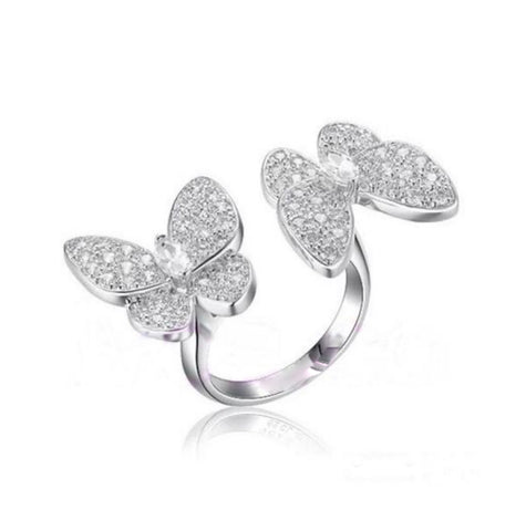 Double Butterfly Between the Fingers Rings in Gold or Silver - Bettina's Collection