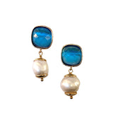 Blue Topaz Pearl Earrings - Bettina H. Designs