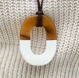 Oval Horn Pendant Tortoise and White - Bettina's Collection