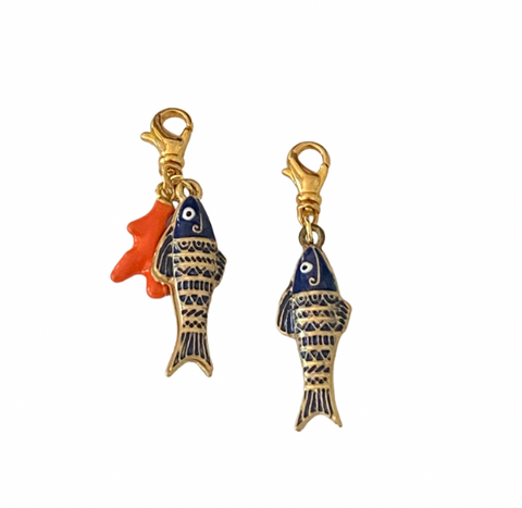 Blue Enamel Articulated Fish Charms - Bettina H. Designs